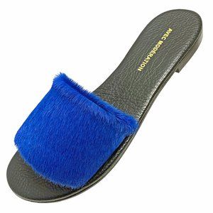 AVEC MODÉRATION Bora Bora Royal Blue Pony Hair Leather Slides‎